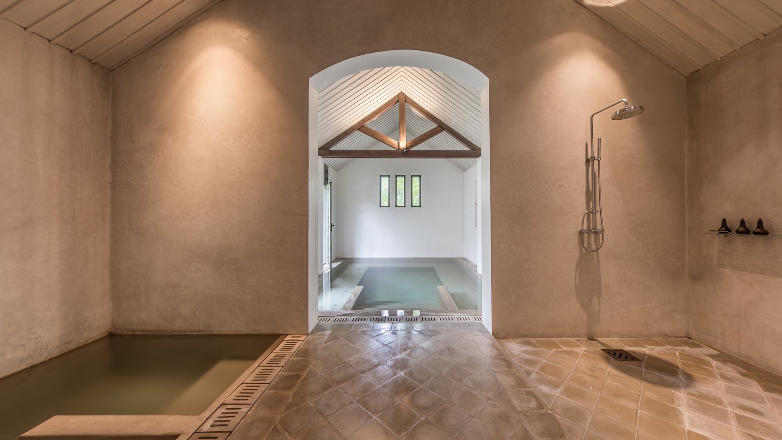 Spa pool with soft light and stone surround